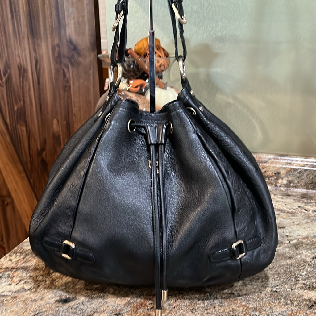 Mcm Euc Visetos Leather Drawstring Bucket Bag